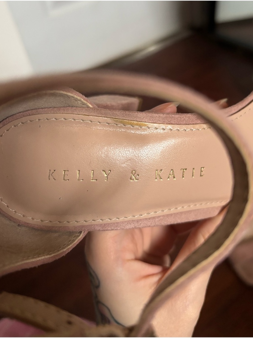 Kelly & Katie Dusty Pink Suede Block Heel Sandals - Picture 10 of 12